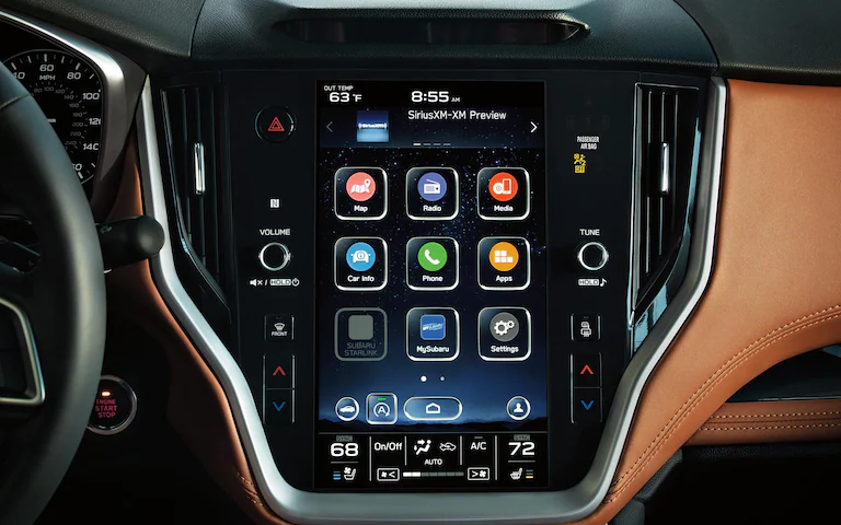 A close-up of the available 11.6-inch touchscreen for the SUBARU STARLINK® Multimedia system on the 2022 Subaru Legacy.